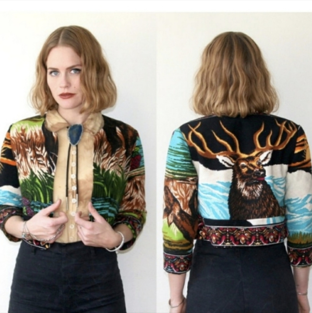 Rusty Cuts Zip Up Floral Deer Lightweight Jacket